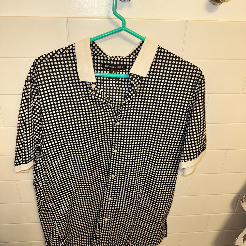 Michael Kors Black and White Casual Button Down Shirt